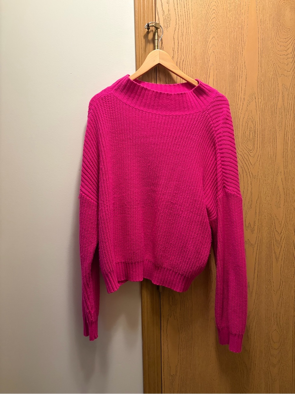 SHEIN Bright Hot Pink Ribbed Turtleneck Sweater